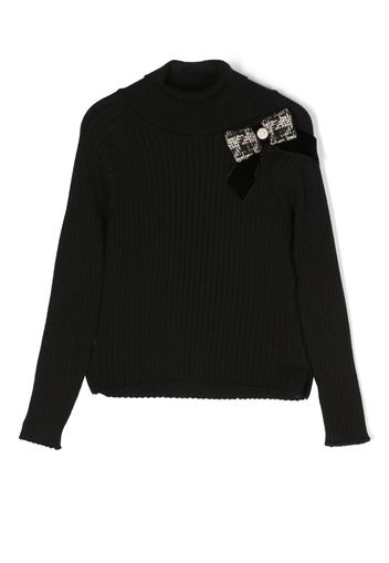 Patachou ribbed-knit bow-detail jumper - Black