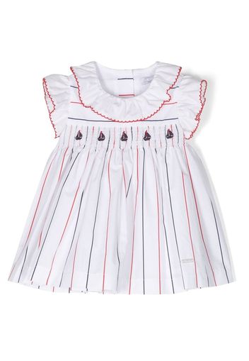 Patachou boat-embroidered stripe-print dress - White