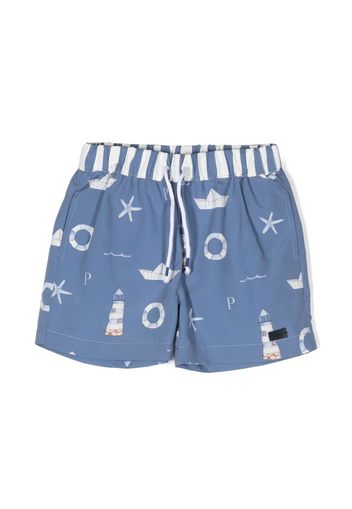 Patachou nautical-print swim shorts - Blue