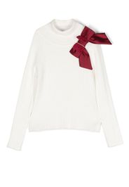 Patachou bow-detail ribbed-knit jumper - White