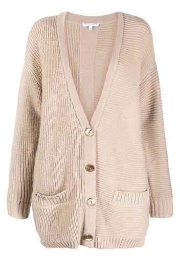 Patrizia Pepe logo-patch piercing-appliqué cardigan - Neutrals