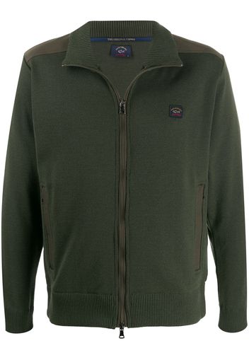 circle print button up shirt zip detail jacket - Green