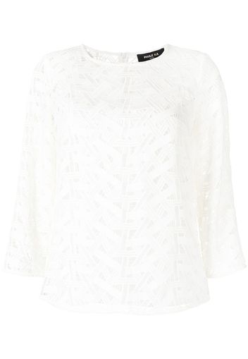 Paule Ka three-quarter sleeve guipure top - White