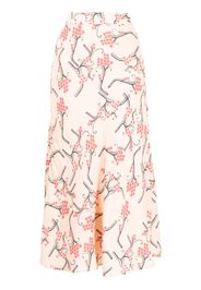 Paule Ka blossom-print flared midi skirt - Pink