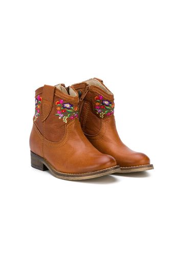 Pèpè floral embroidered ankle boots - Brown