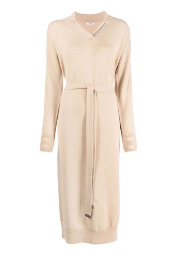 Peserico belted long-sleeve knitted dress - Neutrals