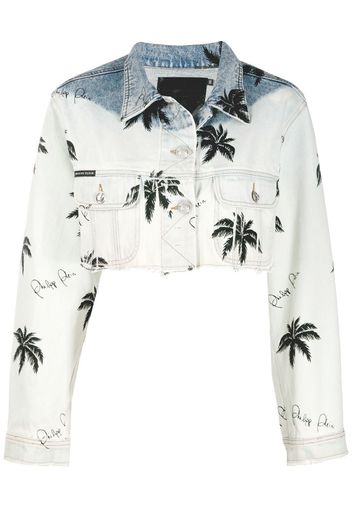 Paradise print cropped denim jacket