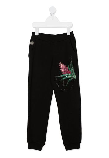 embellished floral print track trousers