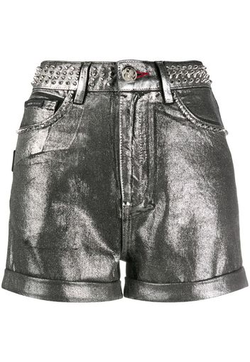 metallic-print studded shorts