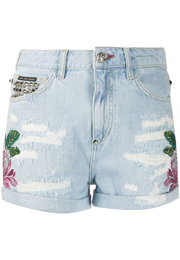 embroidered denim shorts