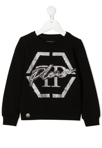 rhinestone logo rib-trimmed sweatshirt