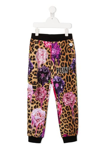 leopard floral print trousers