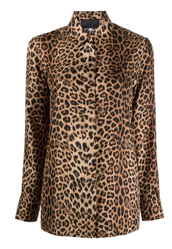 leopard-print logo silk shirt