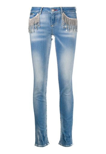 crystal-fringe slim-fit jeans