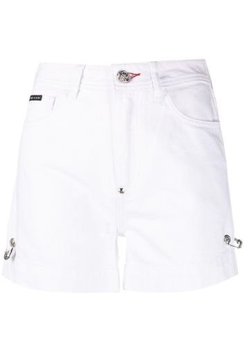 Philipp Plein safety-pin denim shorts - White