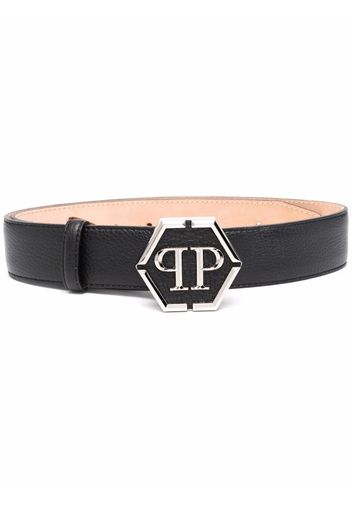 Philipp Plein logo-plaque leather belt - Black