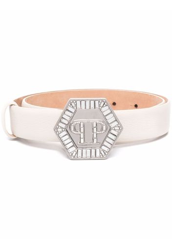 Philipp Plein rhinestone-embellished logo belt - Neutrals