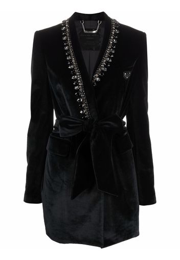 Philipp Plein logo-plaque velvet blazer dress - Black