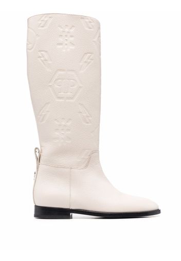 Philipp Plein embossed-logo knee-high boots - Neutrals