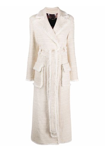 Philipp Plein belted-waist bouclé coat - Neutrals