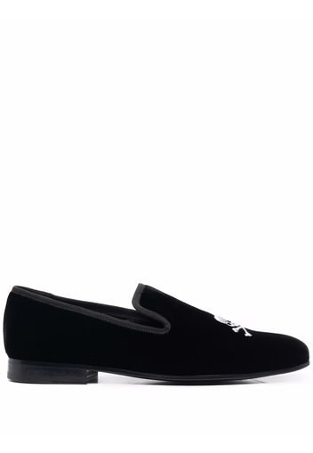 Philipp Plein skull embroidery velvet loafers - Black