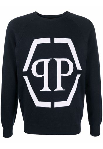 Philipp Plein intarsia-logo crewneck sweater - Blue