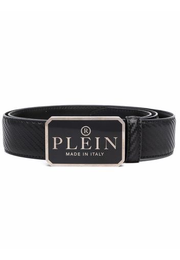 Philipp Plein logo-plaque textured belt - Black