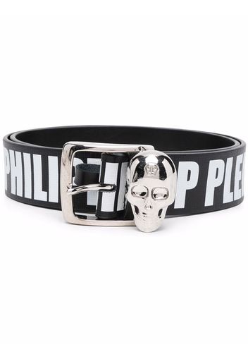 Philipp Plein skull-appliqué logo-print belt - Black