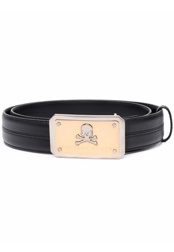 Philipp Plein skull-plaque leather belt - Black