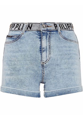 Philipp Plein logo-waistband denim shorts - Blue