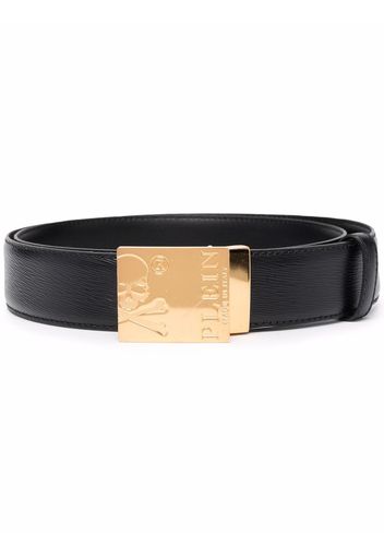 Philipp Plein Skull-logo engraved buckle belt - Black