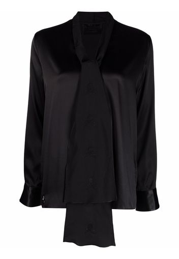 Philipp Plein V-neck pussybow silk blouse - Black