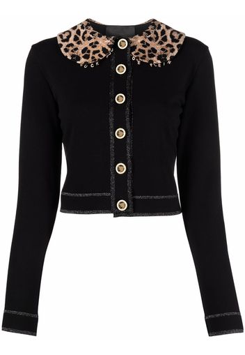 Philipp Plein leopard print collar cardigan - Black