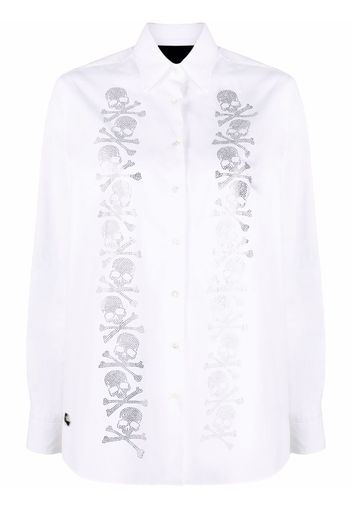 Philipp Plein rhinestone-skull button-up shirt - White