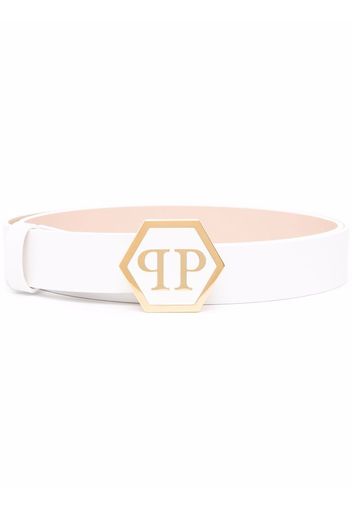 Philipp Plein Hexagon leather belt - White