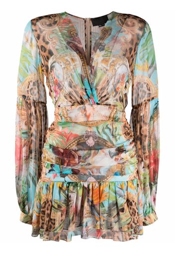 Philipp Plein Baroque Flowers-print georgette mini dress - Neutrals