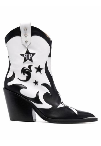 Philipp Plein mid-heel star cowboy boots - Black