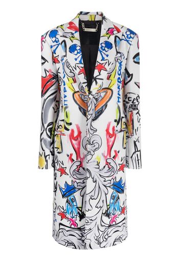 Philipp Plein Agnelli graffiti-print single-breasted coat - White