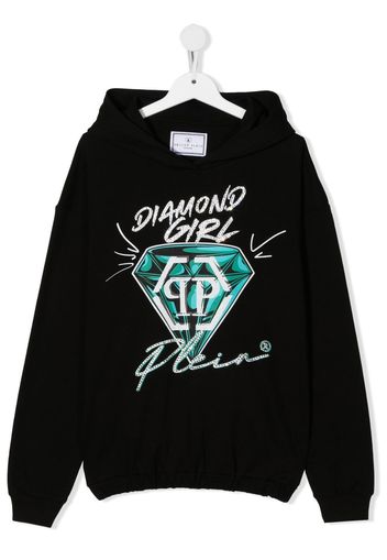 Philipp Plein Junior diamond logo-print hoodie - Black