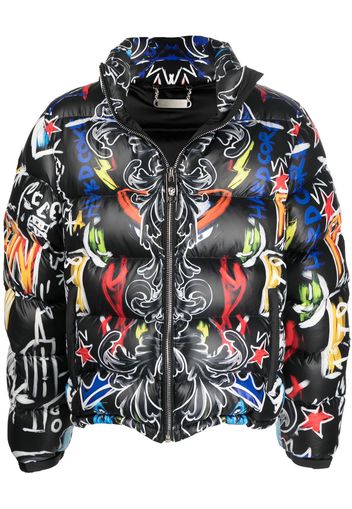 Philipp Plein Skull and Plein print puffer jacket - Black