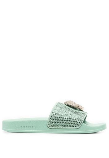 Philipp Plein Skull strass pool slides - Green