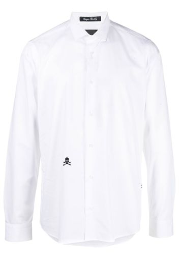 Philipp Plein embroidered skull cotton shirt - White