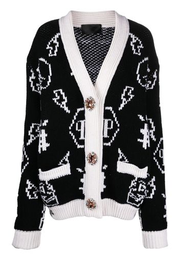 Philipp Plein jacquard logo cardigan - Black