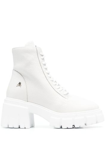 Philipp Plein shearling lined lace-up leather ankle boots - White