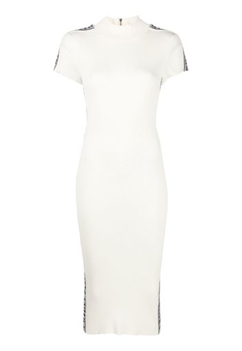 Philipp Plein rhinestone-logo ribbed wool midi dress - Neutrals