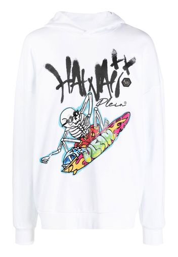 Philipp Plein Hawaii-print cotton hoodie - White