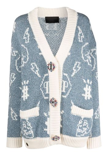 Philipp Plein intarsia-knit logo cardigan - Blue