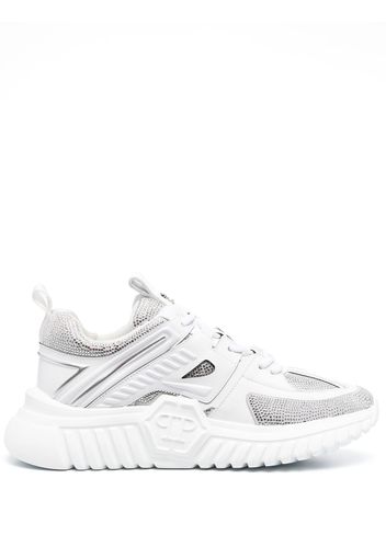 Philipp Plein leather rhinestone-embellished runner sneakers - White