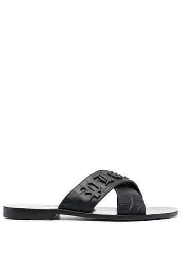 Philipp Plein logo-lettering open toe sandals - Black