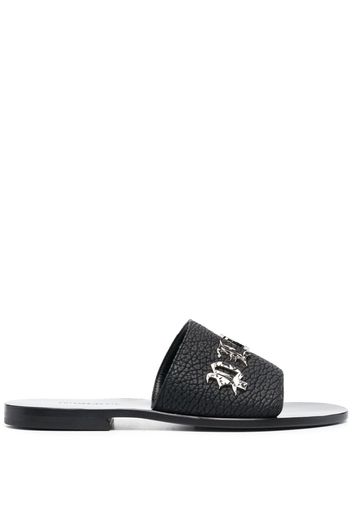 Philipp Plein logo-lettering leather slides - Black